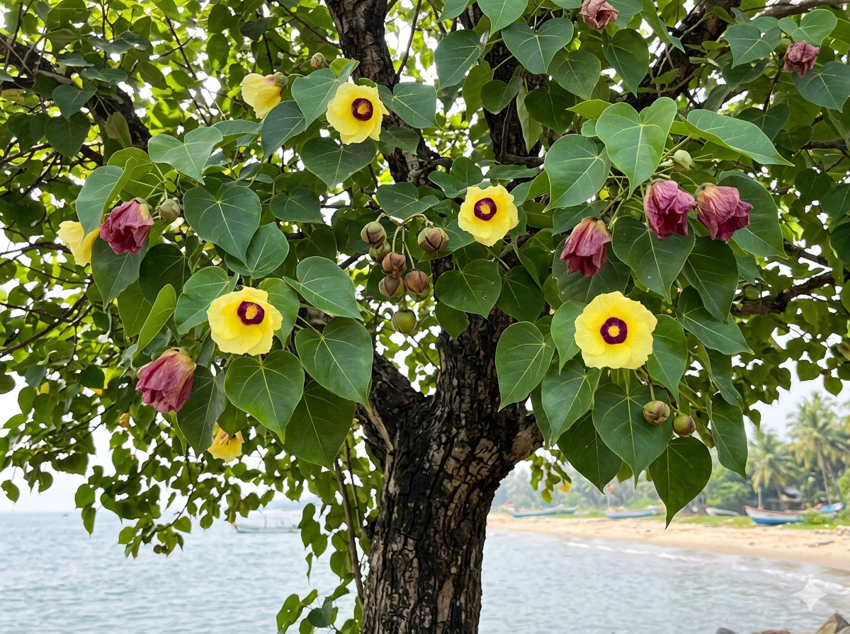 Portia Tree Paras Pipal Indian Tulip Yellow Purple Flowers India — PlantCare